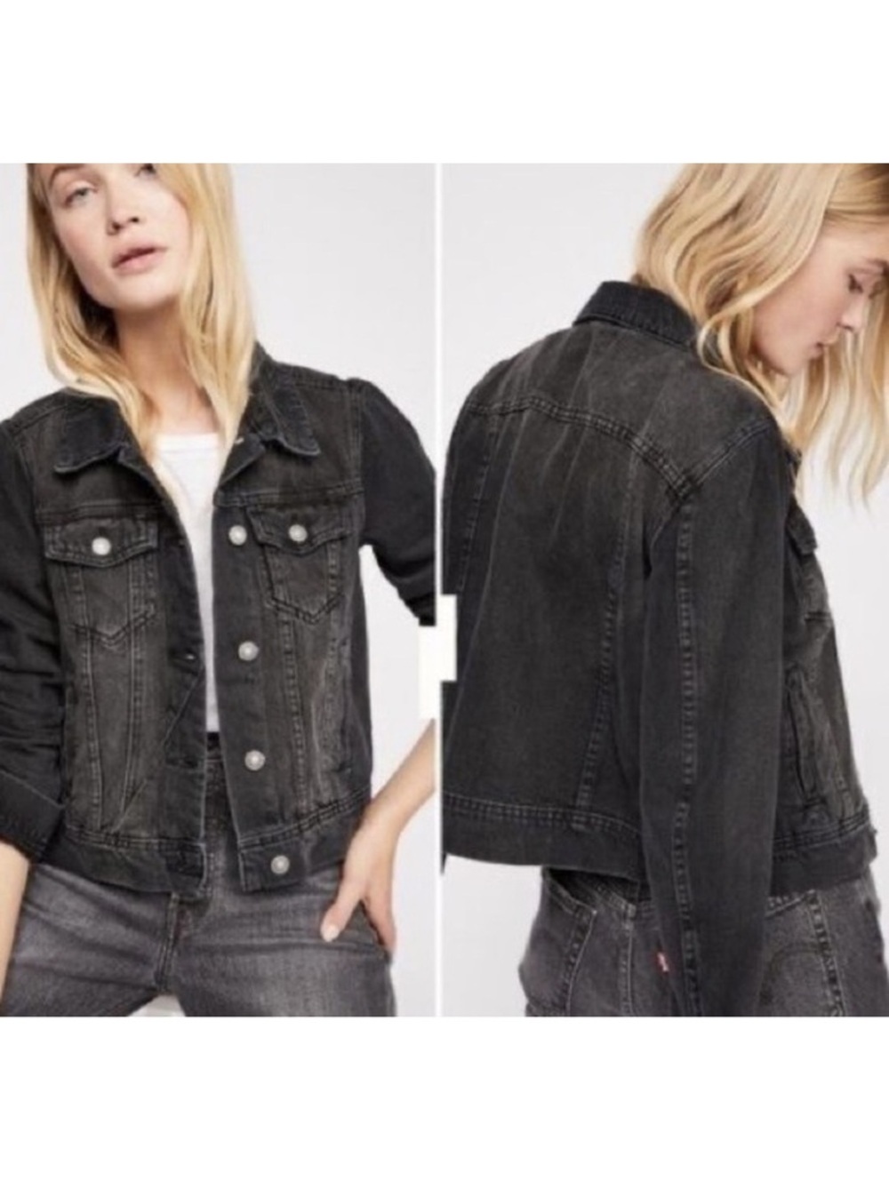 Free People Rumors Black Washed Denim Jacket L
